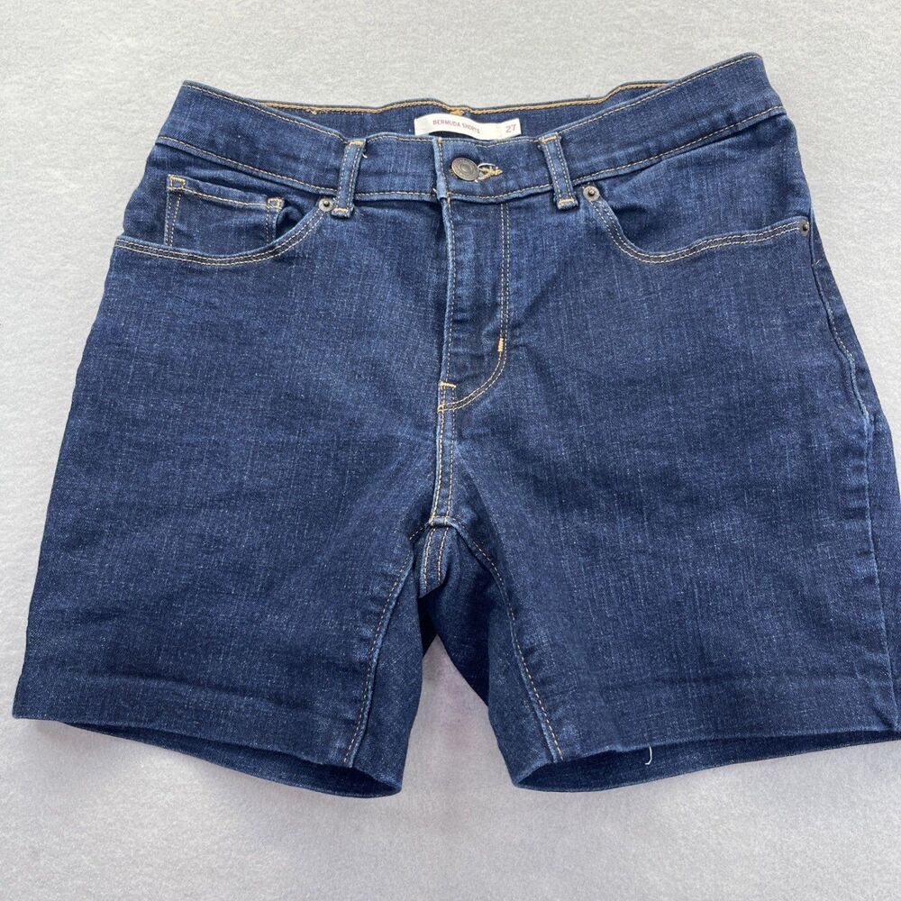 Levis Bermuda Jean Shorts Womens Size 27 Dark Blue Stretch Denim